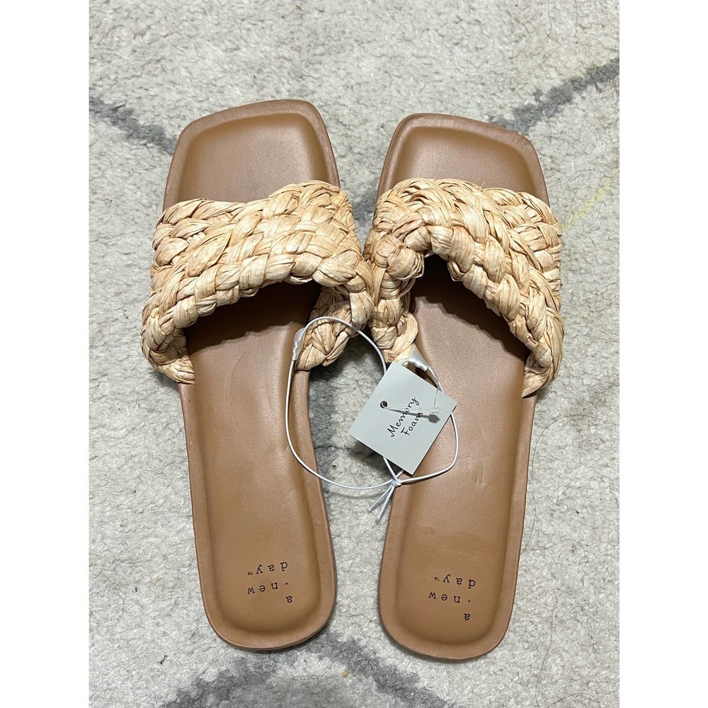 NWT  Women's a new day Beige Raffia Slide Sandals - Size 9.5